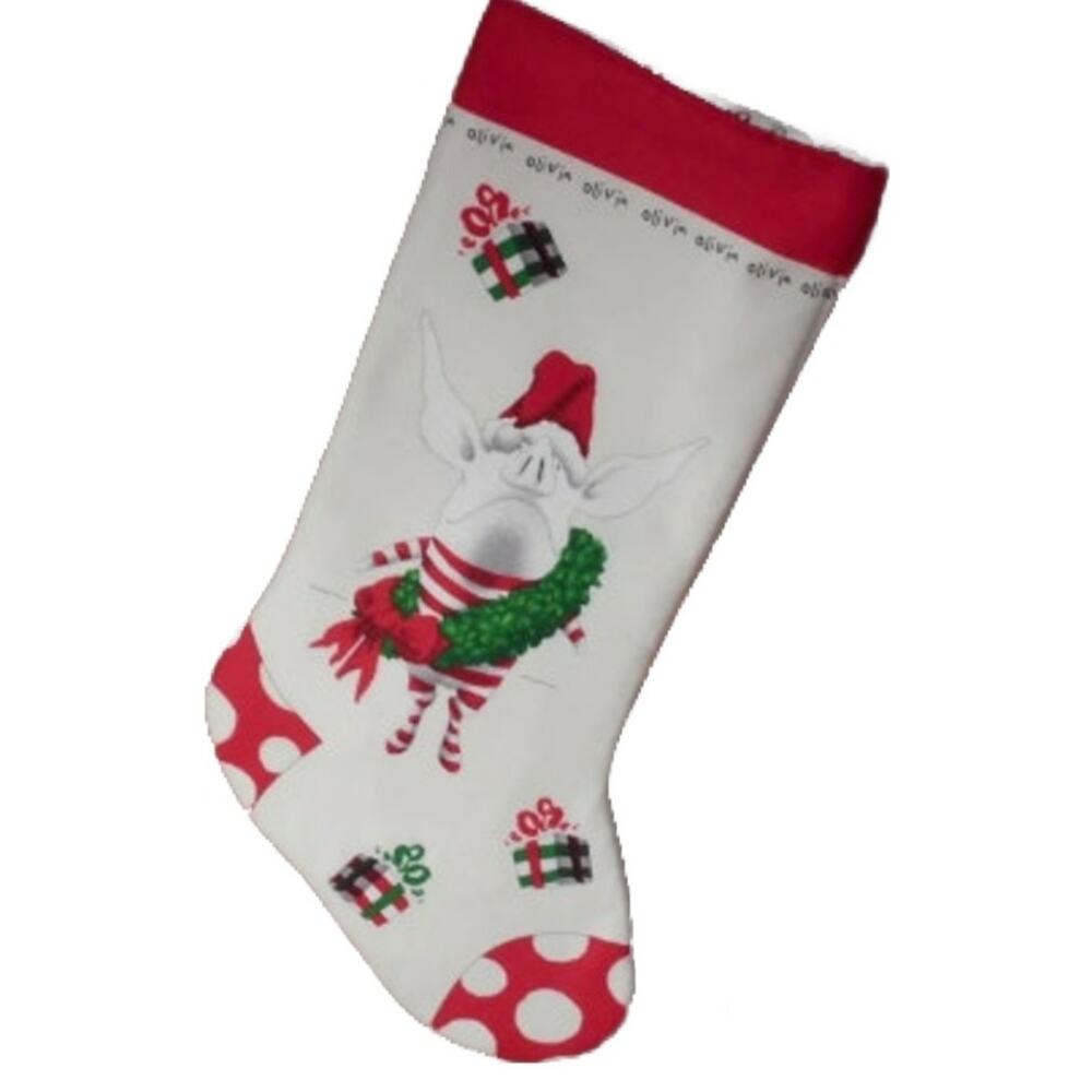 Handmade Christmas Stocking Olivia the Pig Dear Santa Red 14"